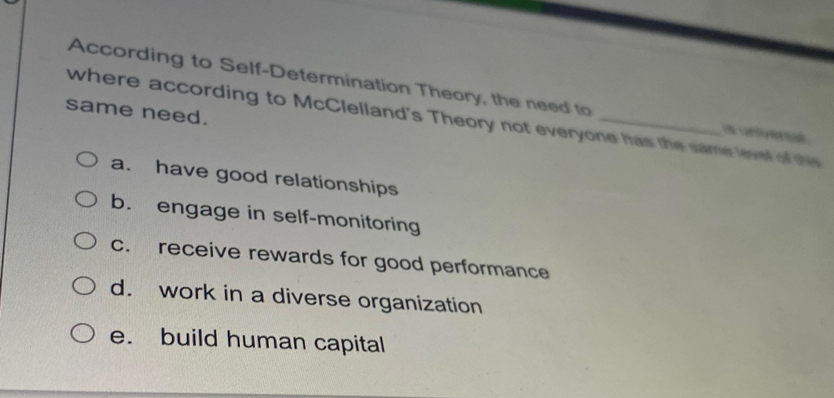  According to Self-Determination Theory, the need to same need. a. have