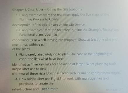  Chapter 8 Case; Uber - Riding the Gig Ecotromy Using examples