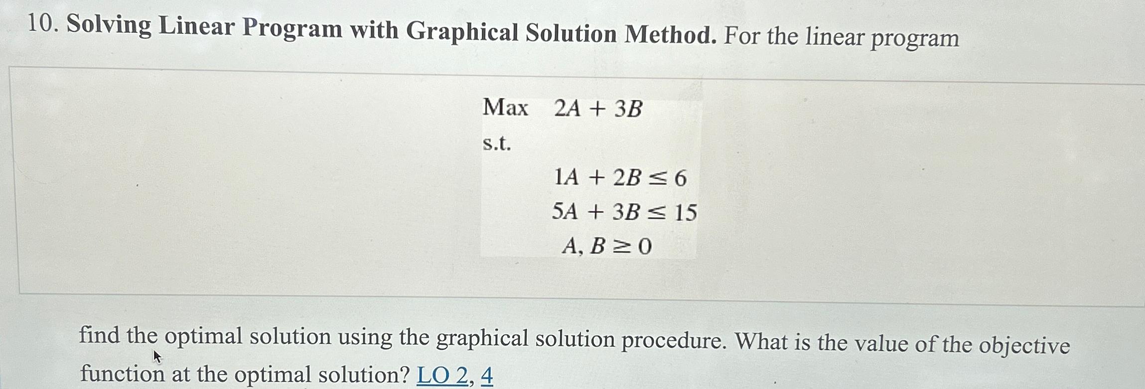  Solving Linear Program with Graphical Solution Method. For the linear program