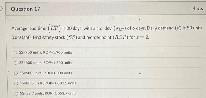  Average lead time (LT) is 20 days, with a std. dev.(LT)
