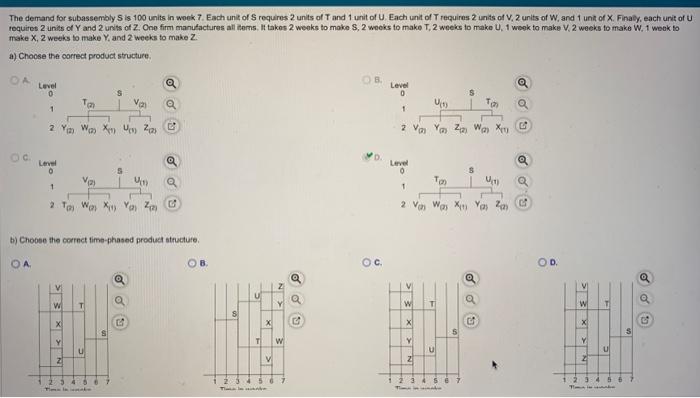  b.) choose the correct time-phased product structure The demand for subassembly