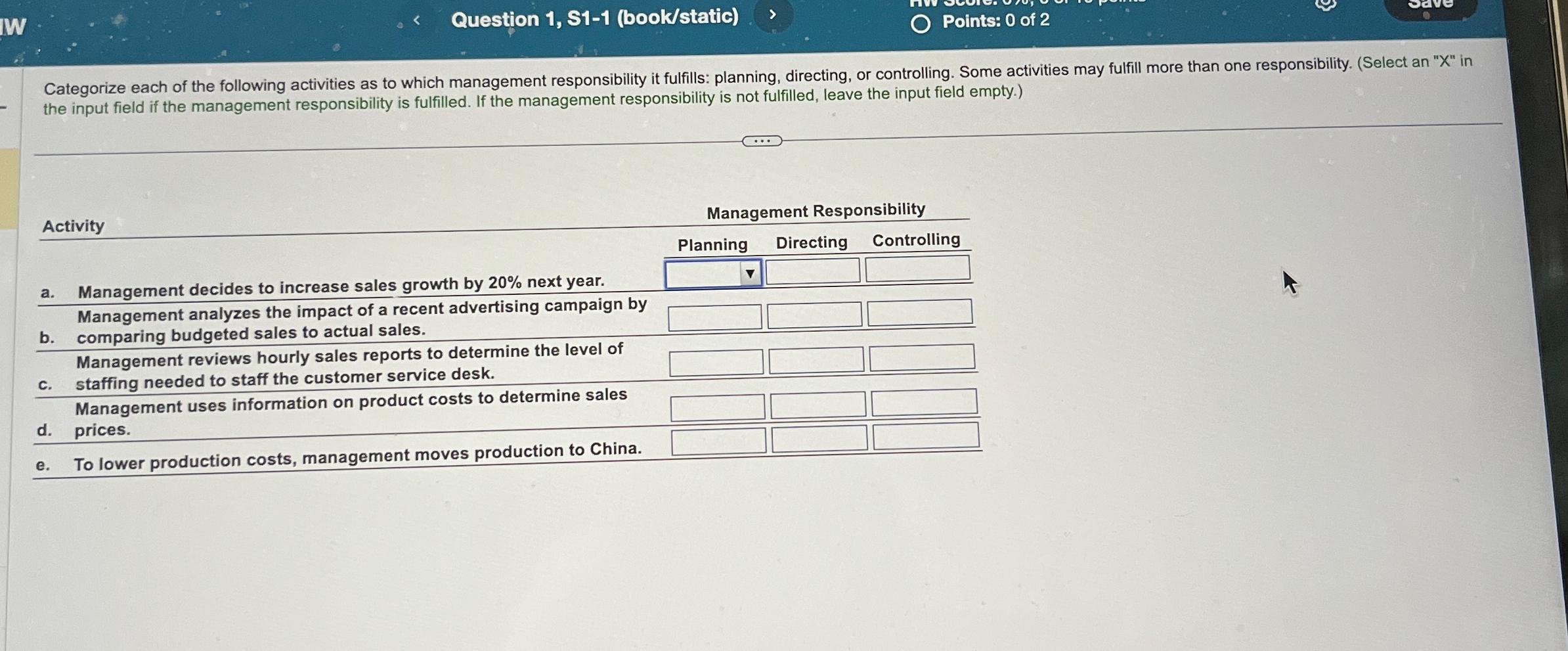  Question 1, S1-1(book/static) Points: 0 of 2 the input field if