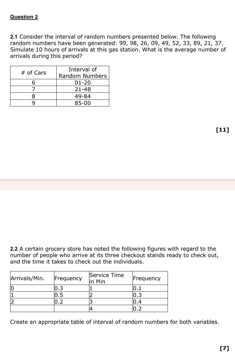 2.1 Consider the interval of random numbers presented below. The following