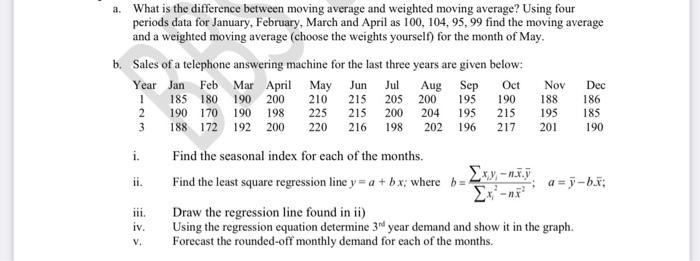  a. What is the difference between moving average and weighted moving