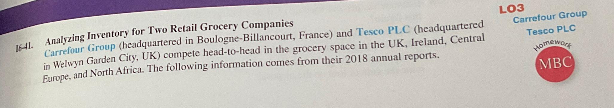  16-41. Analyzing Inventory for Two Retail Grocery Companies Carrefour Group (headquartered