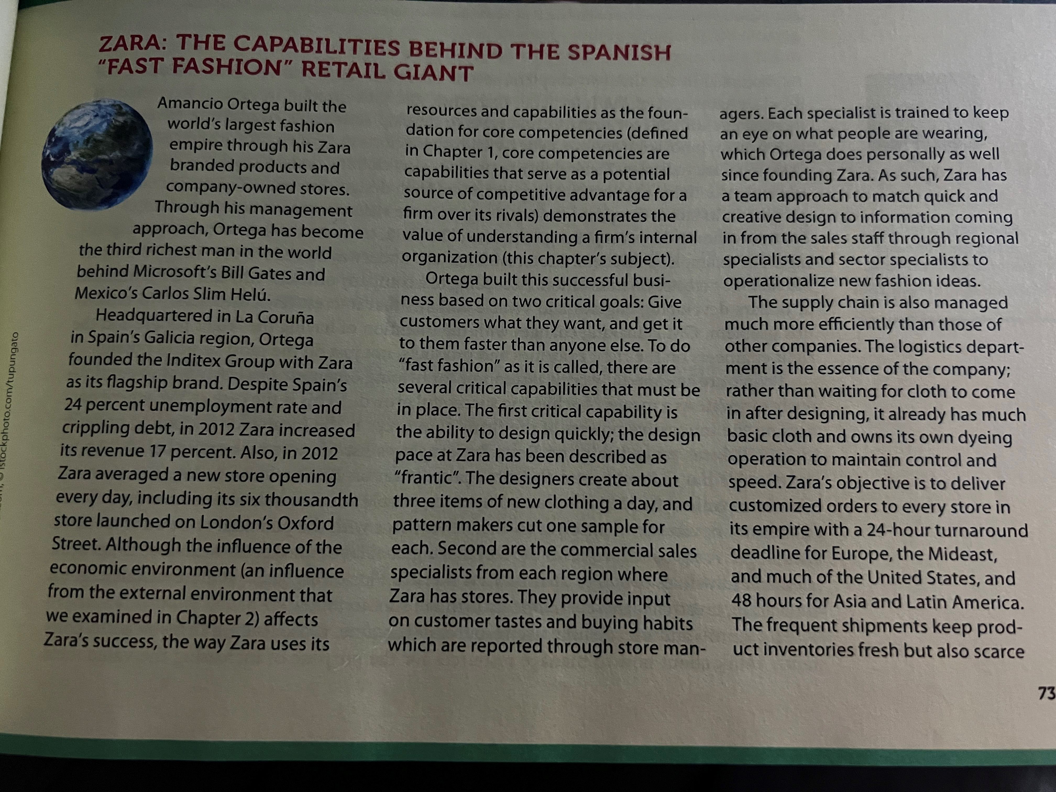 Please write 1-2 page answer to the following questions about Zaras core