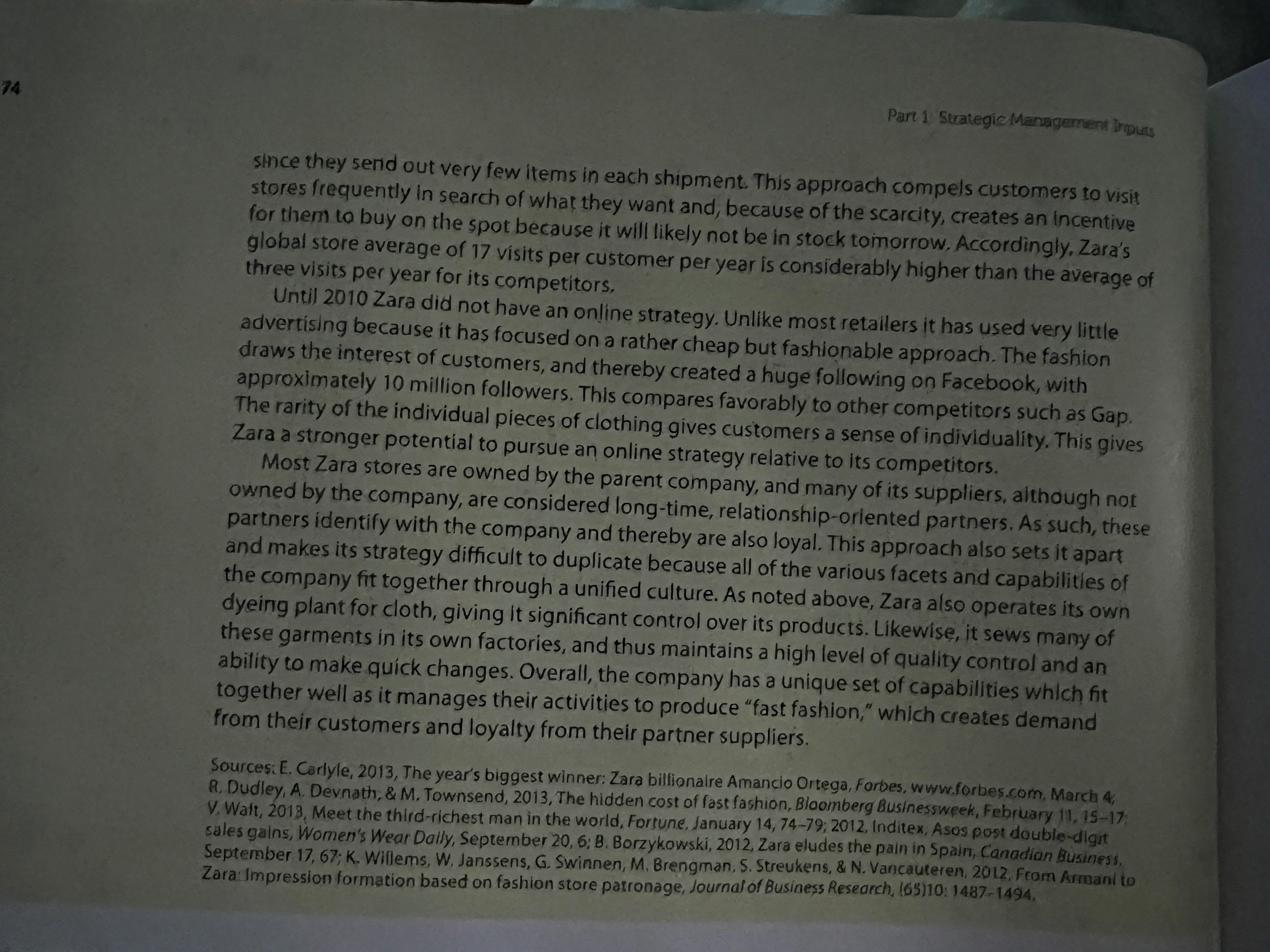 competency. Please read the opening case of Zara in Chapter 3, and