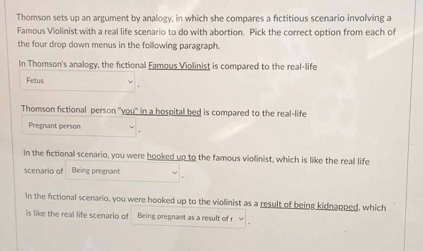 Help me answer this Thomson sets up an argument by analogy, in