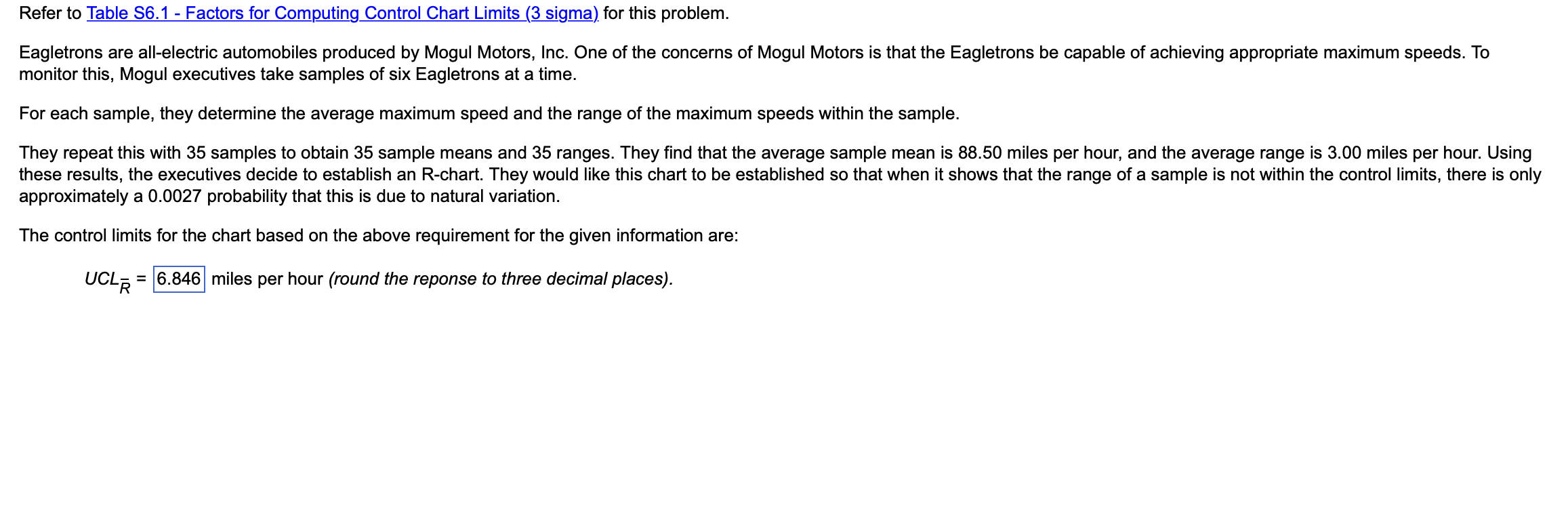 (3 sigma). for this problem. Eagletrons are all-electric automobiles produced by Mogul