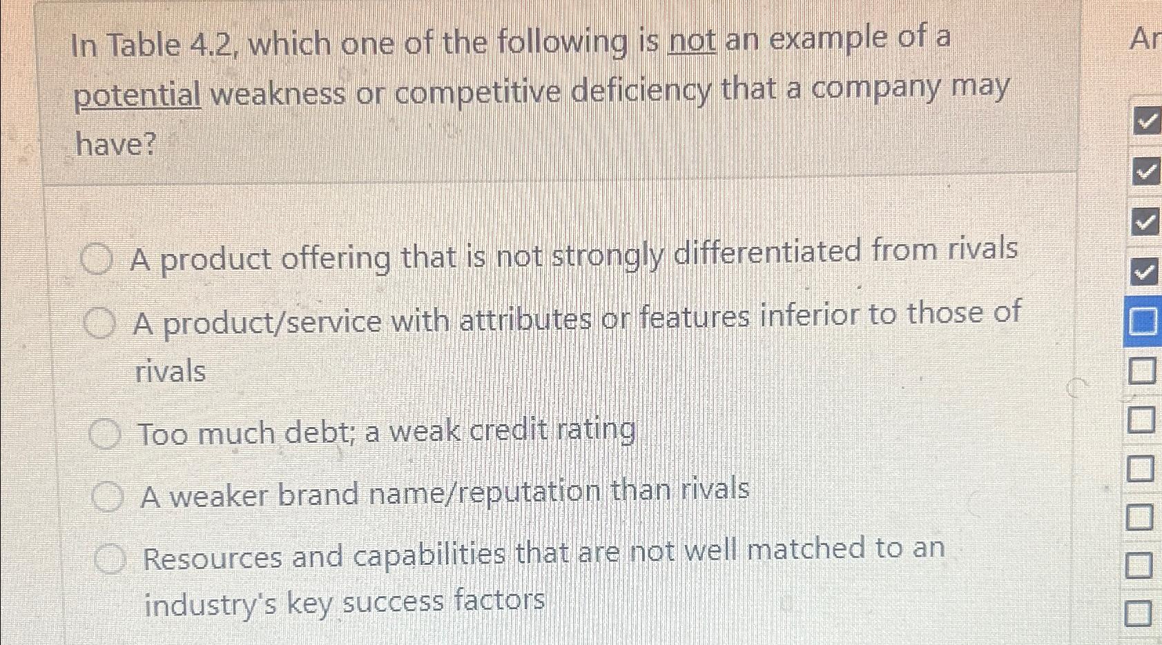  In Table 4.2, which one of the following is not an