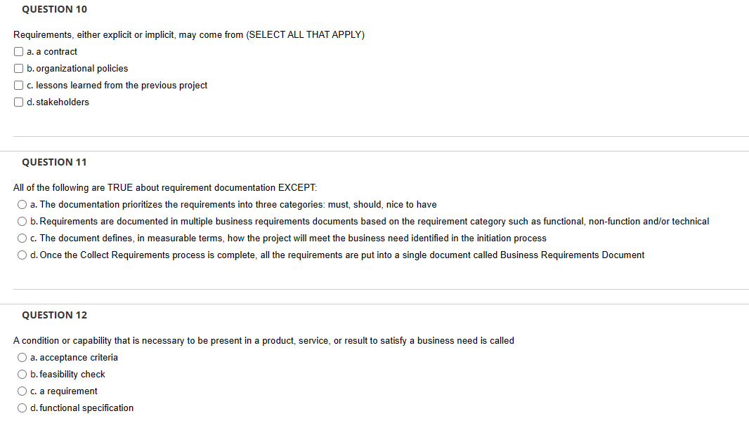 Requirements, either explicit or implicit, may come from (SELECT ALL THAT