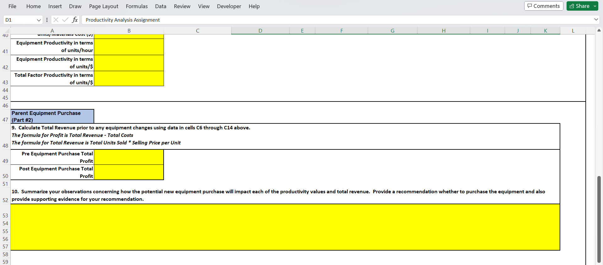 Total Revenue is Total Units Sold * Selling Price per Unit \begin{tabular}{|r|}