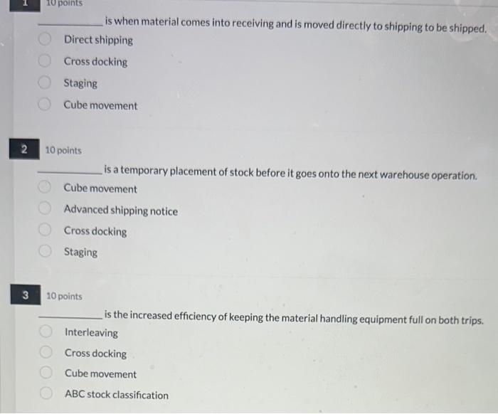  is when material comes into receiving and is moved directly to