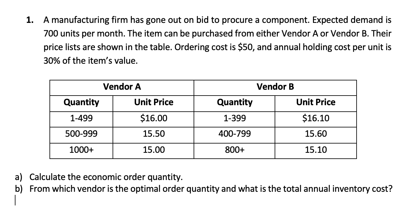 Explain the given topic and answer the following question. 1. A manufacturing