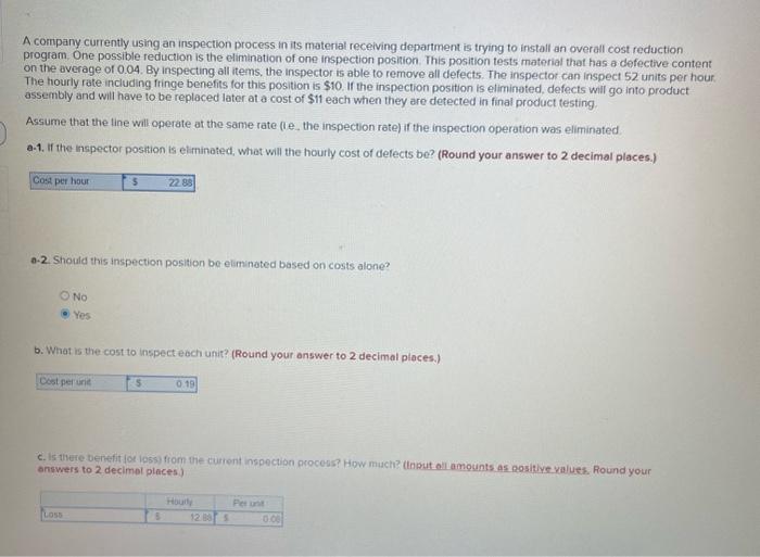 can you please check my work A compary currently using an inspection