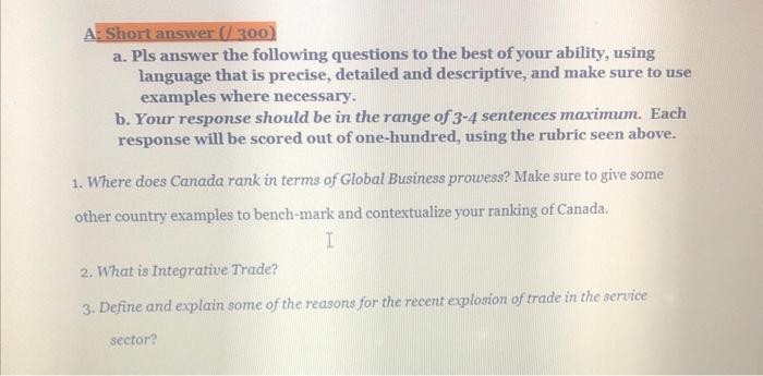 please answer this question A: Short answer (/ 300) a. Pls answer