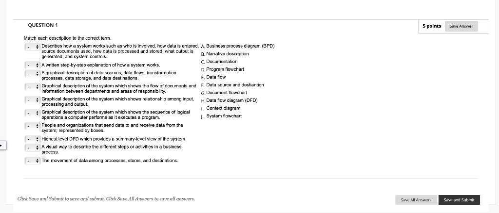  Match each description to the correct term. Describes how a system