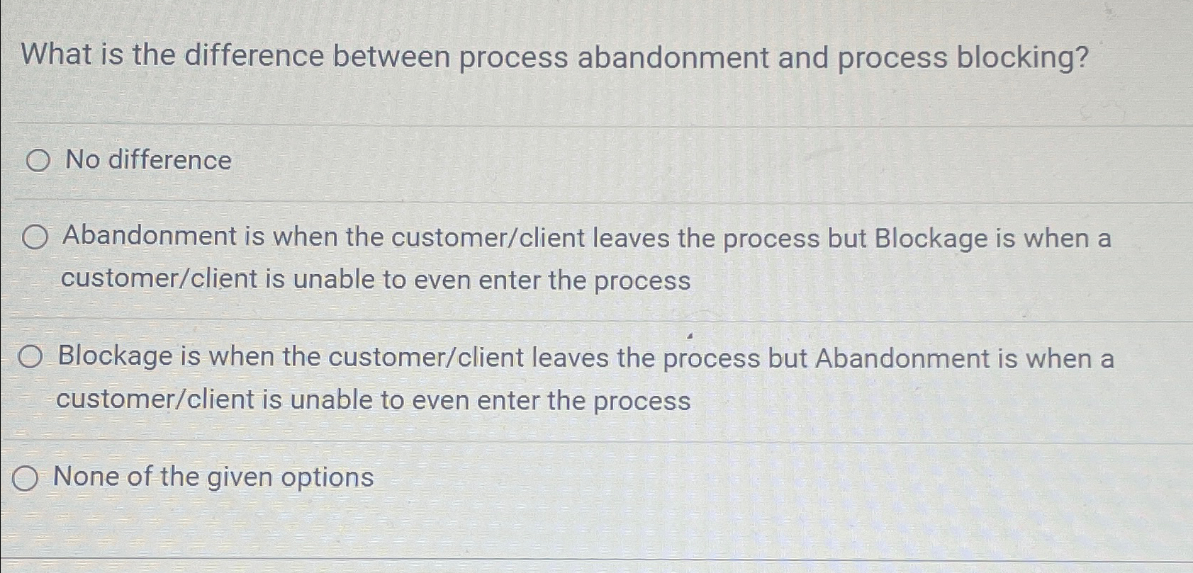  What is the difference between process abandonment and process blocking? No