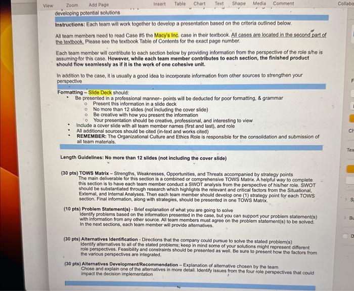 strategy management Zoom Add Page developing potential solutions Instructions: Each team will