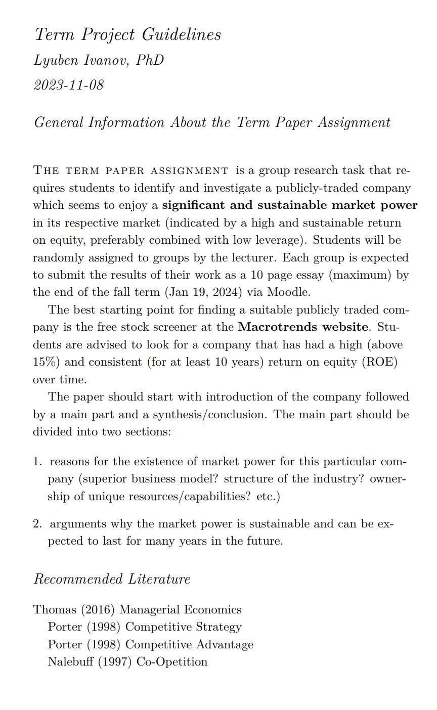  Term Project Guidelines Lyuben Ivanov, PhD 2023-11-08 General Information About the