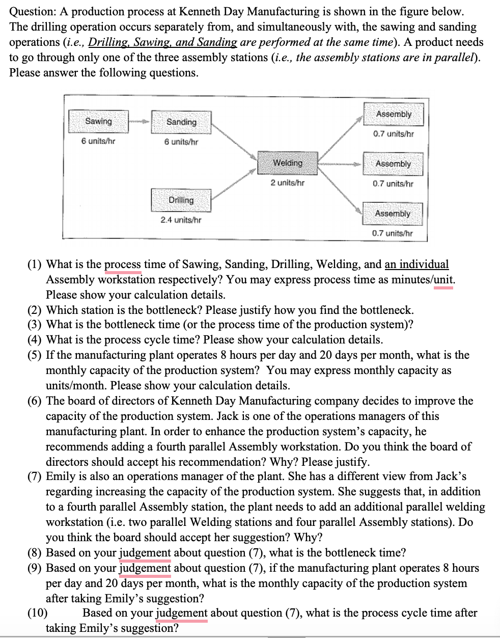 Question: A production process at Kenneth Day Manufacturing is shown in