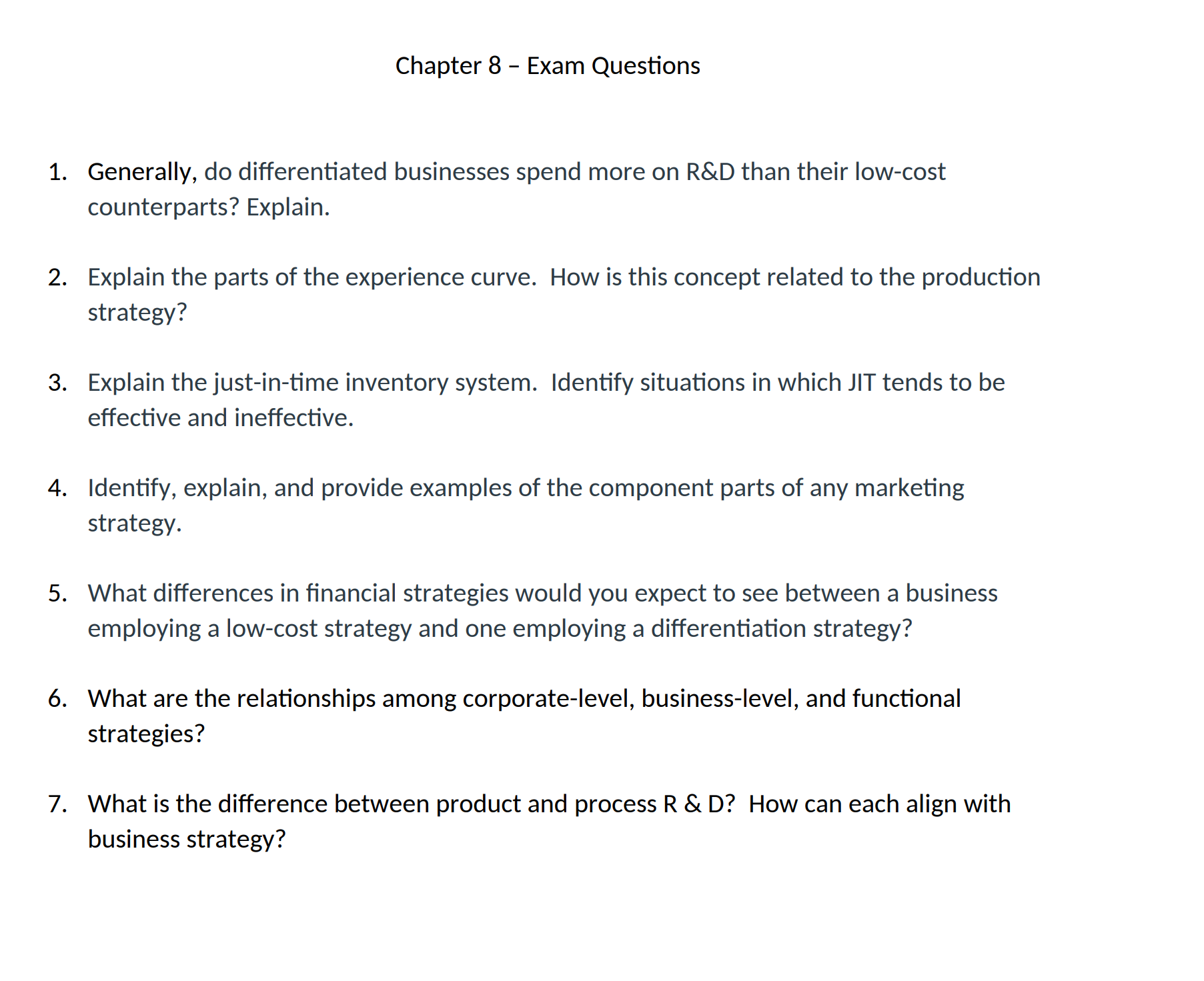 This not an exam question. This a study guide. Please provide answers