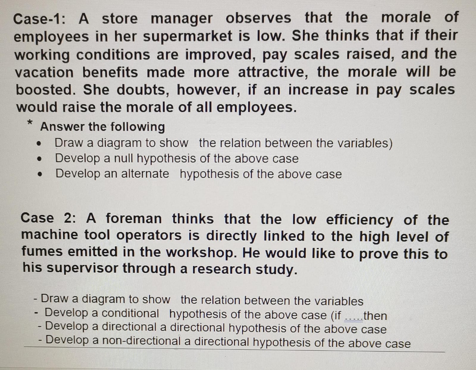  Case-1: A store manager observes that the morale of employees in