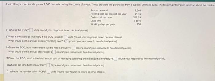 a) What is the EOC? Units (round your response fo two