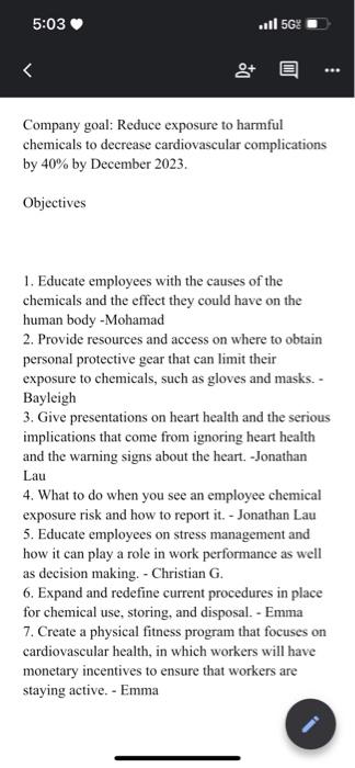  Company goal: Reduce exposure to harmful chemicals to decrease cardiovascular complications
