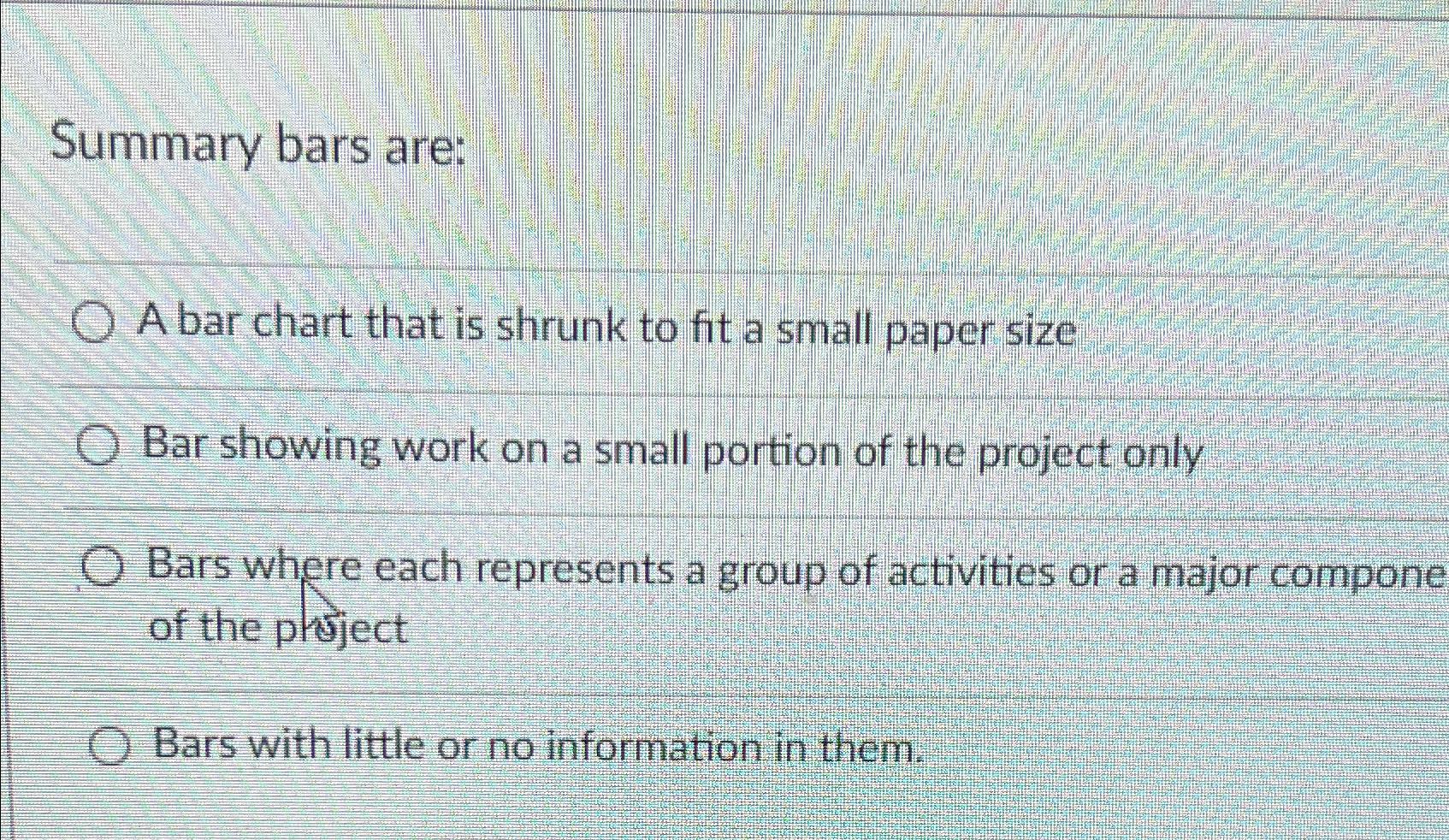  Summary bars are: A bar chart that is shrunk to fit