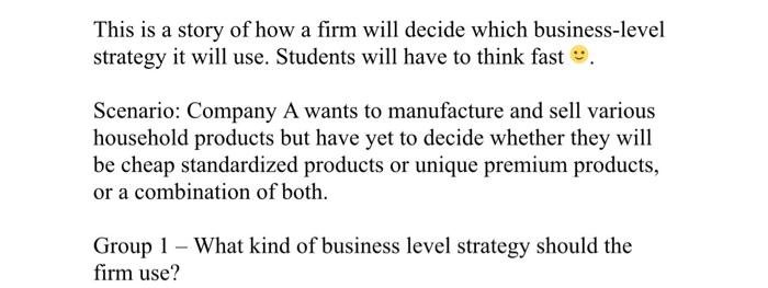 strategic management, how would you answer ? This is a story of
