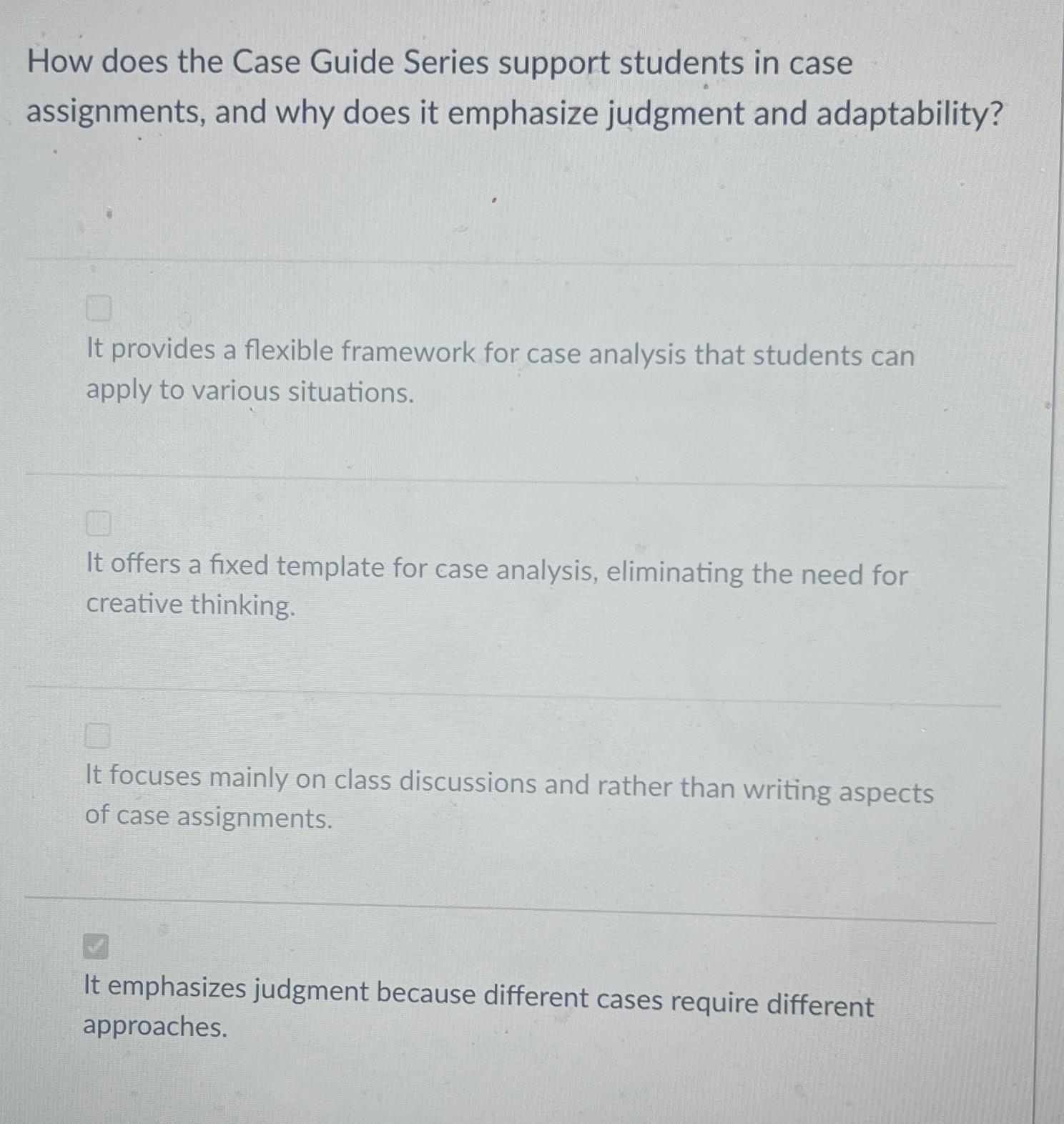  How does the Case Guide Series support students in case assignments,