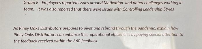  Group E: Employees reported issues around Motivation and noted challenges working