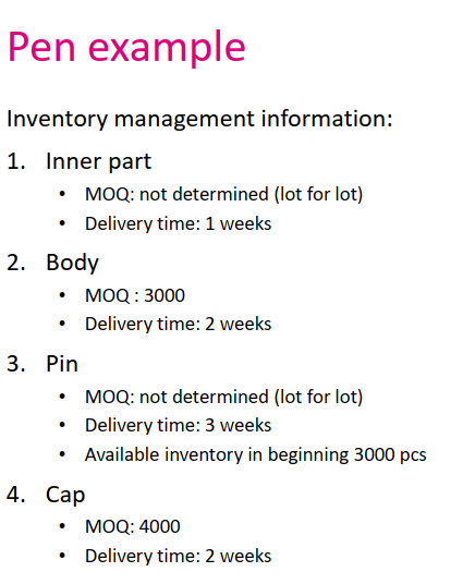 & 5 & 6 & 7 & 8 \\ \hline Production plan