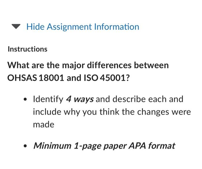 help please Hide Assignment Information Instructions What are the major differences between