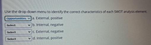  Use the drop-down menu to identify the correct characteristics of each