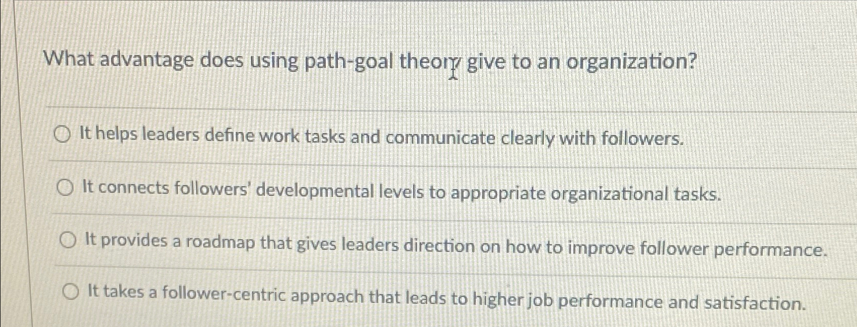  What advantage does using path-goal theory give to an organization? It