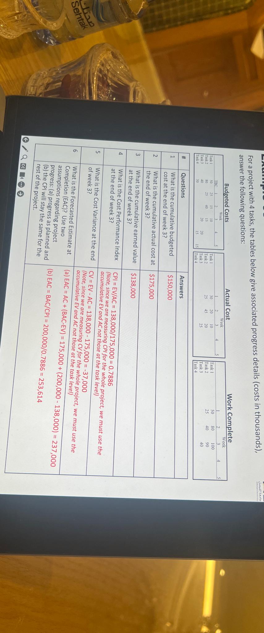  For a project with 4 tasks, the tables below give associated