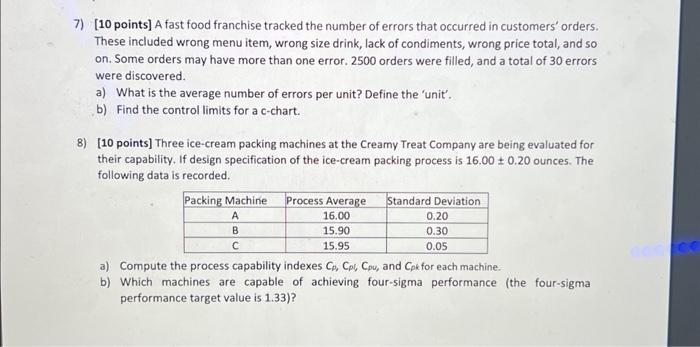 please answer each question in full. This is a mgmt science operation
