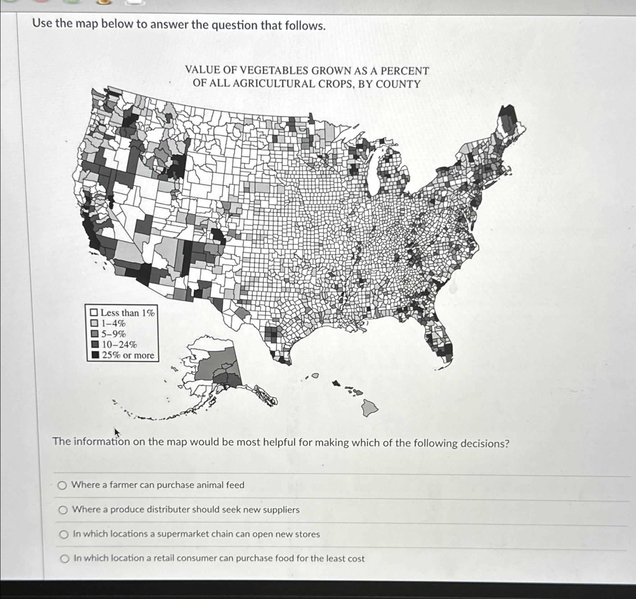  Use the map below to answer the question that follows. VALUE