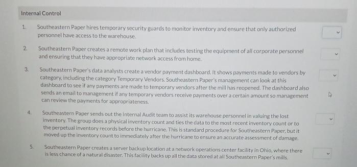  Internal Control 1 Southeastern Paper hires temporary security guards to monitor