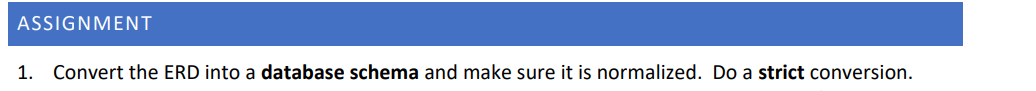  ASSIGNMENT 1. Convert the ERD into a database schema and make
