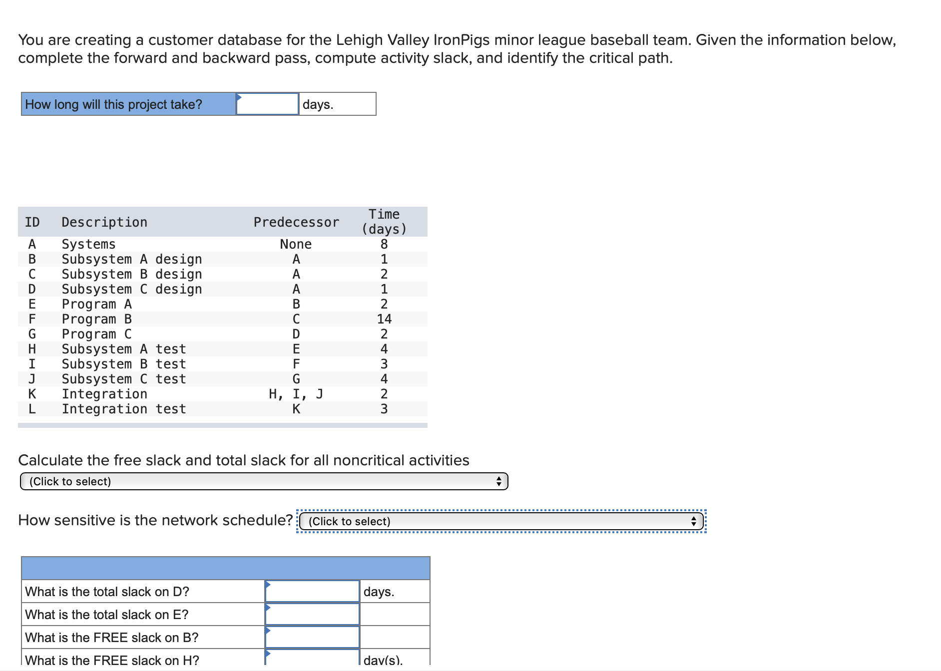  You are creating a customer database for the Lehigh Valley IronPigs