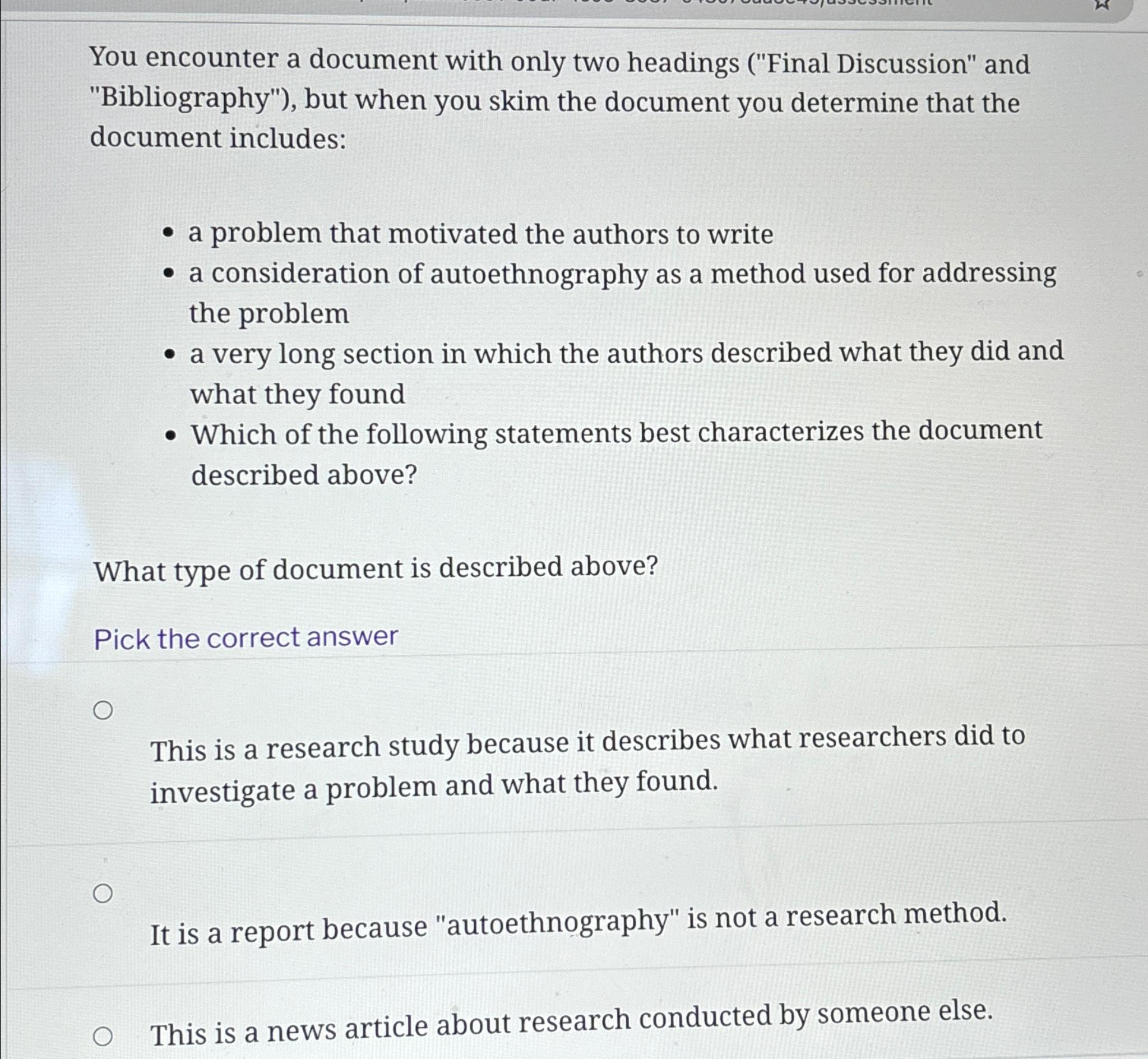  You encounter a document with only two headings ("Final Discussion" and