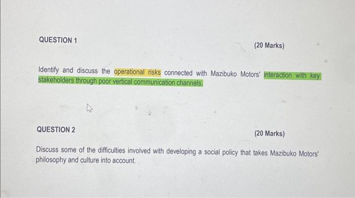  QUESTION 1 (20 Marks) Identify and discuss the operational risks connected