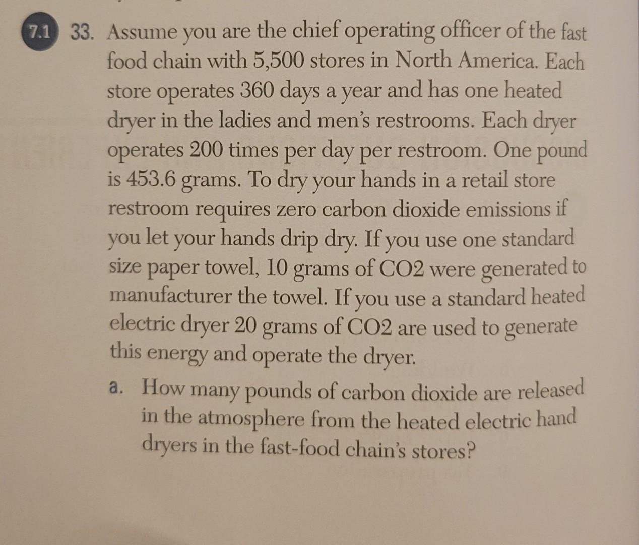 SHOW ALL WORK. 30. Carbon dioxide emissions associated with a onenight stay