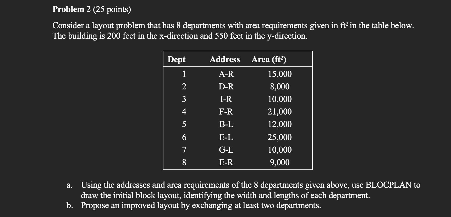  Problem 2(25 points) Consider a layout problem that has 8 departments