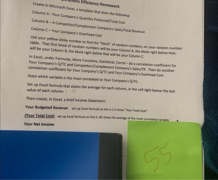  Create in Microsoft Excet a template that does the following: Column