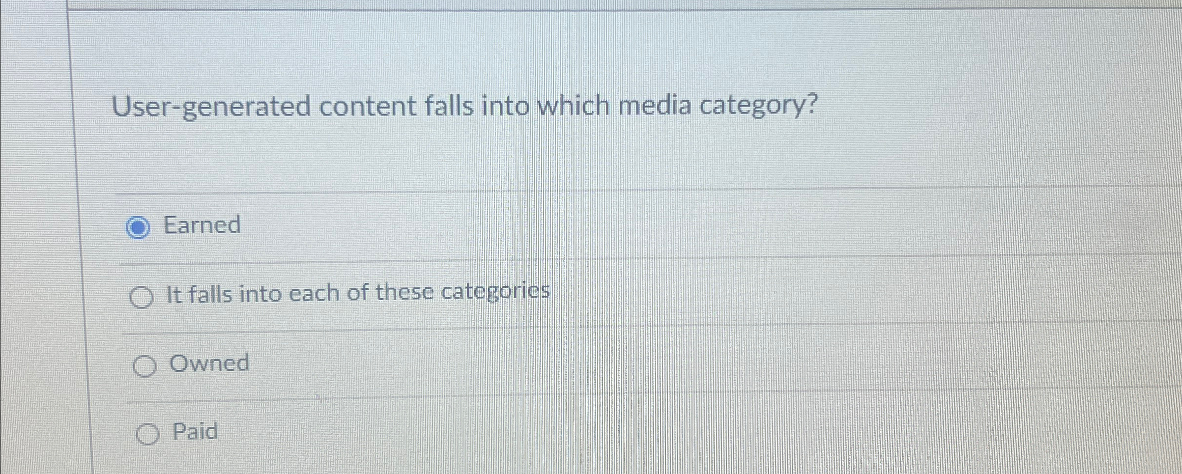  User-generated content falls into which media category? Earned It falls into