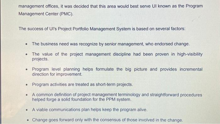 to project portfolio management a case study OVERVIEW This case describes one